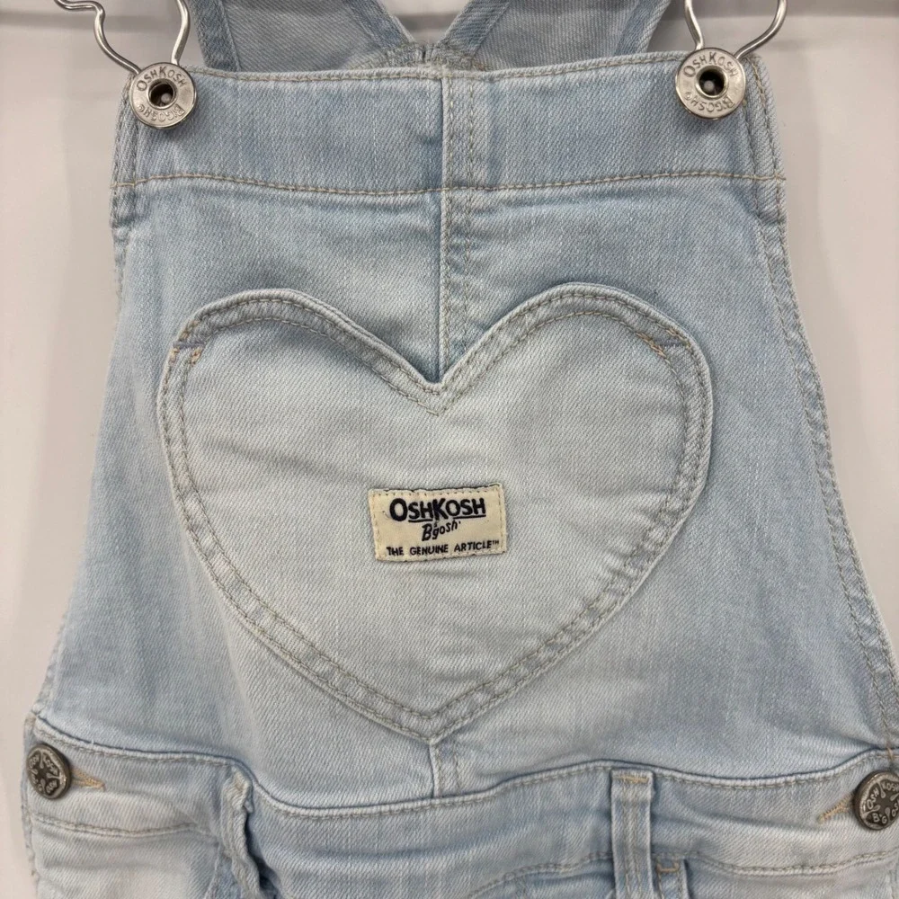 OshKosh Denim Overall Skirt Kids 5T Light Blue Heart Pocket Frayed Hem Cute Boho